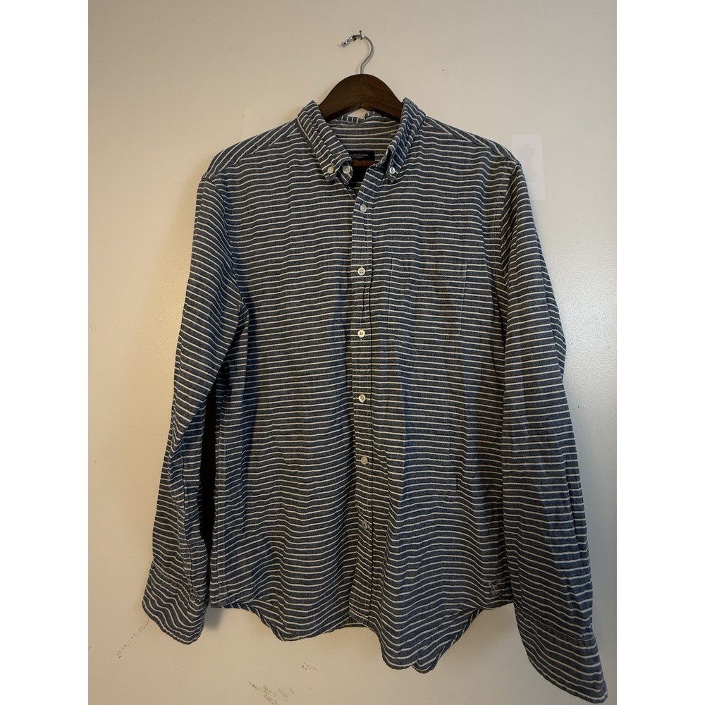 American Eagle Prep Fit Shirt Men's Large Blue White Striped Button Down Cotton